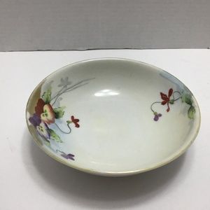 Old Nippon Hand Painted Bowl Dish Pansy Flowers Gold Trim Japan